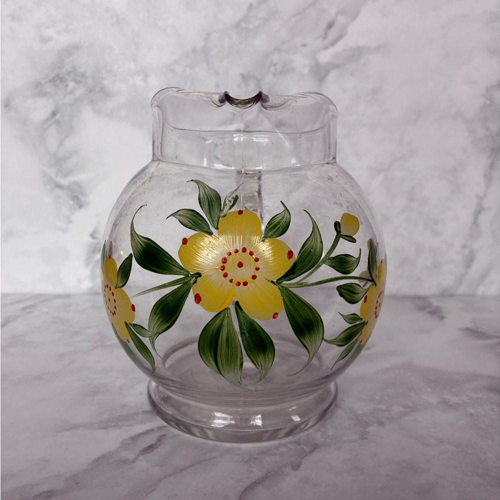 Vintage Rare Dunbar Hand Painted Art Glass Juice Pitcher